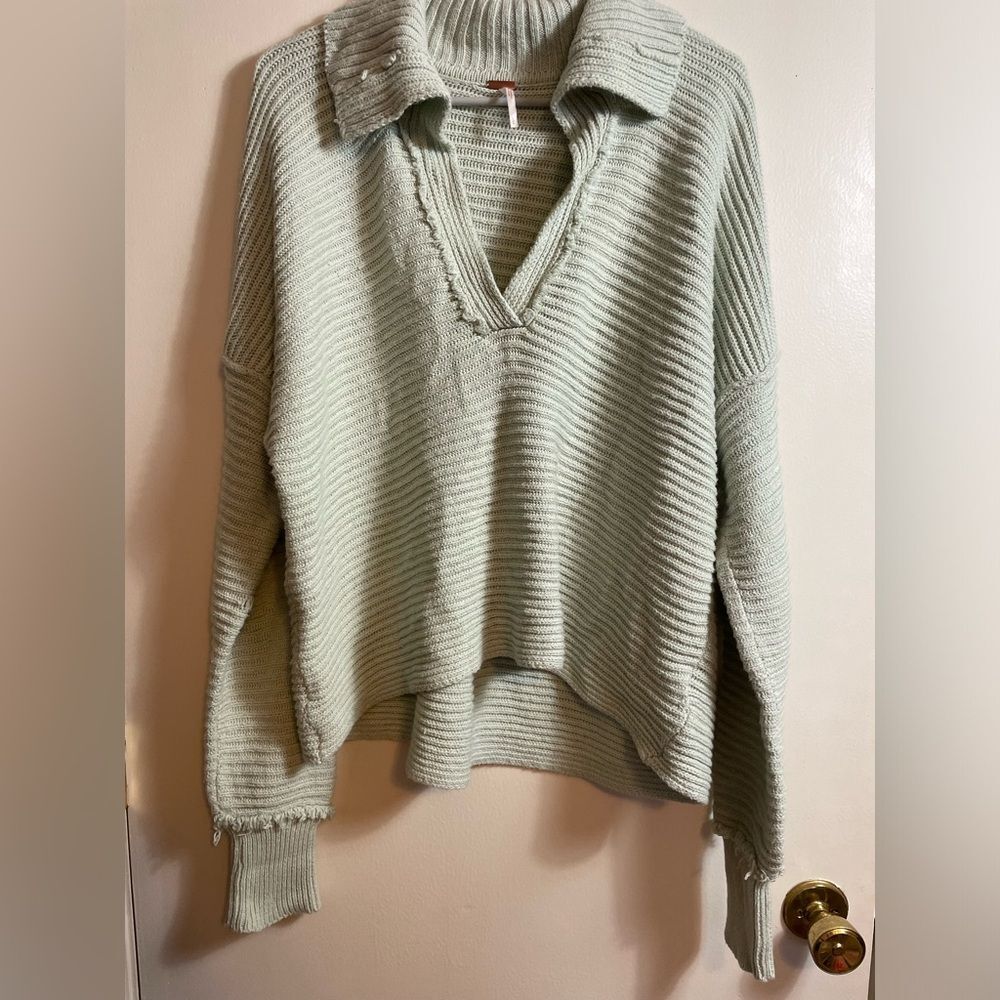 Free People Marlie Pullover Sweater L 50 Shades Of Sage Long Sleeve Slouchy raw